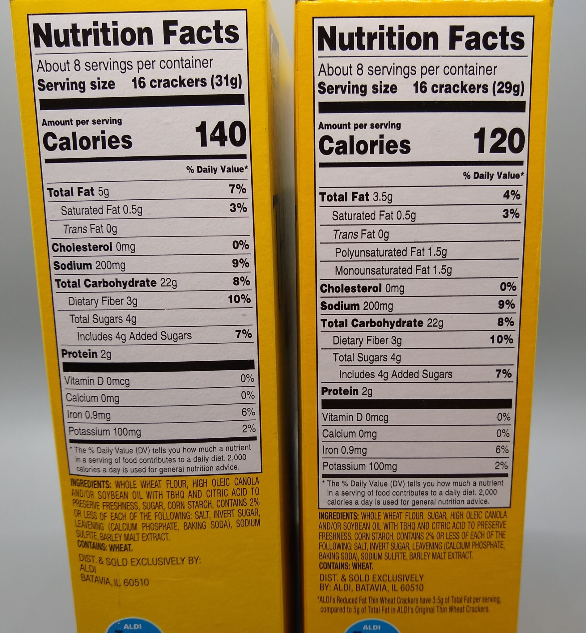 الفرق بين القيم الغذائية لماركتين مختلفتين من نفس المنتج 